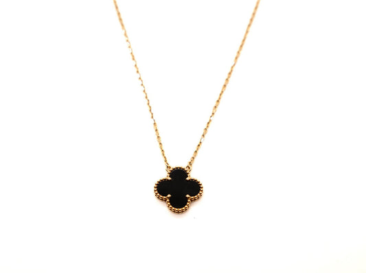 Van Cleef & Arpels Vintage Onyx Alhambra Necklace In Yellow Gold