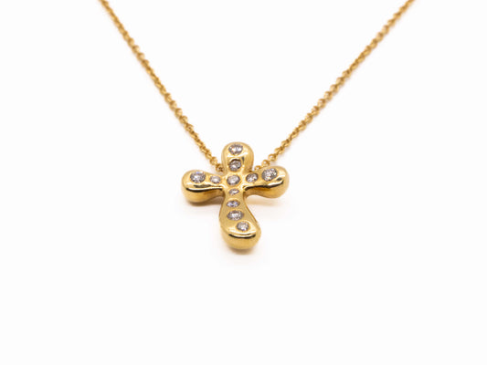 TIFFANY & CO. 18K Diamond Elsa Peretti Cross Pendant Necklace