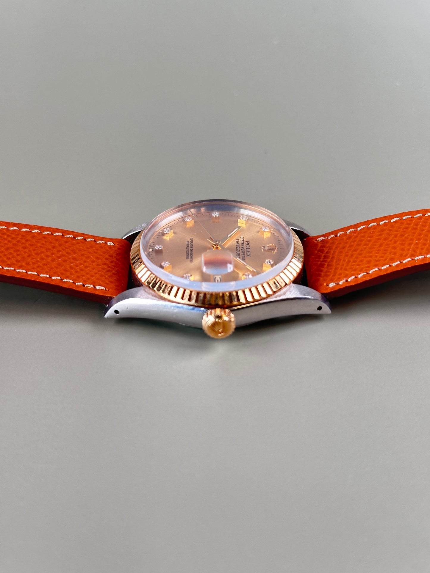 Rolex 1988 Datejust 36mm Champagne Diamond Hour Markers Dial on Leather 16013